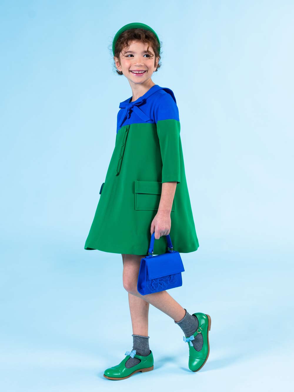 Crepe Green and Blue Dress