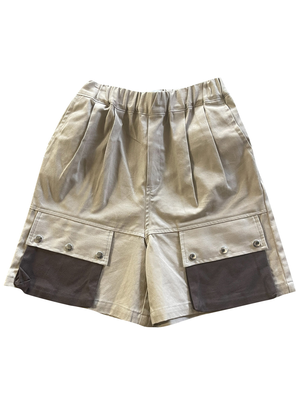 Pleated Beige Pocket Shorts