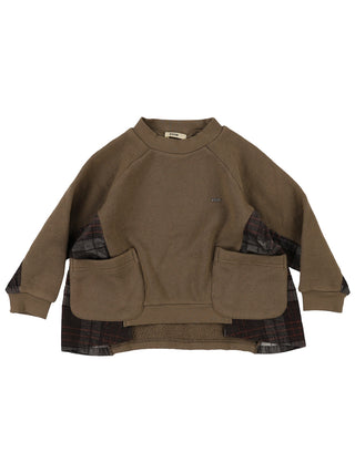 Khaki Plaid Panel Sweatshirt