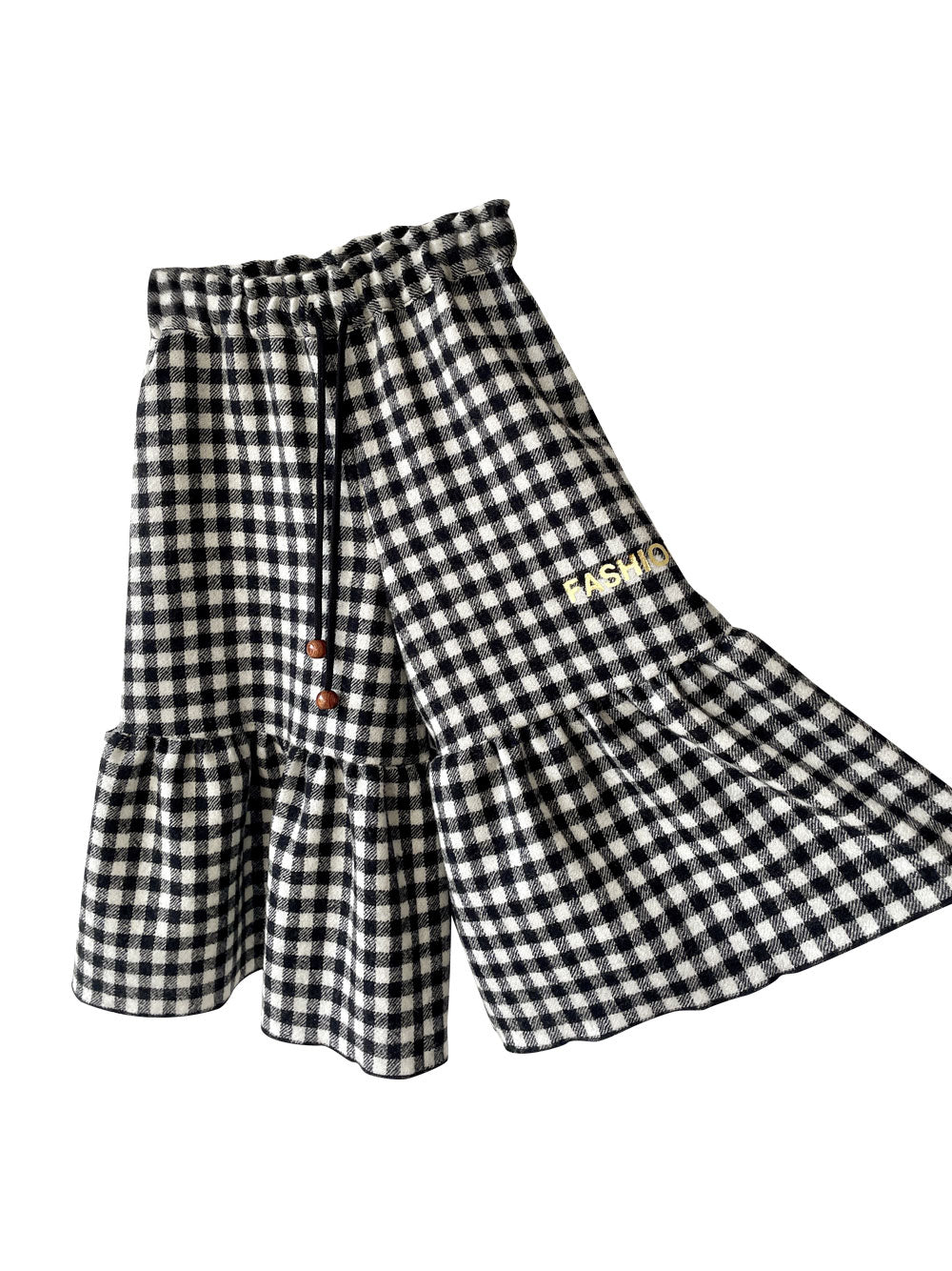 Checked Wool Ruffle Trousers