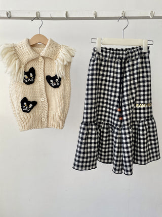 Checked Wool Ruffle Trousers