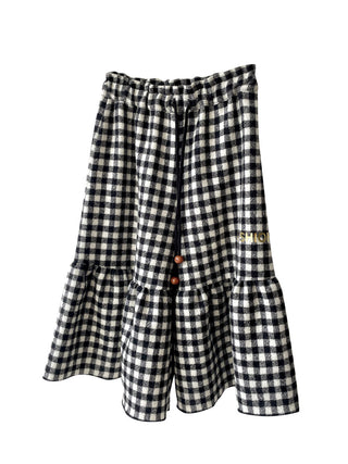 Checked Wool Ruffle Trousers