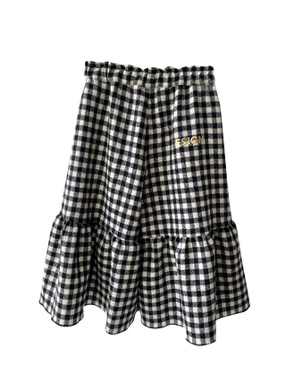 Checked Wool Ruffle Trousers