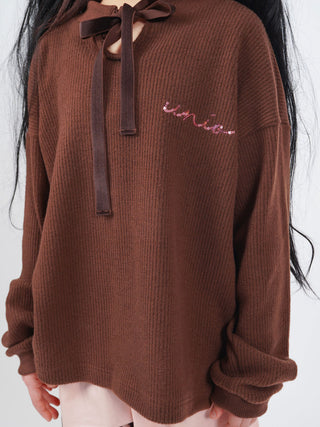 Ribbon Collar Brown Sweater