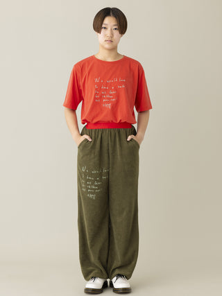 Khaki Embroidery Pile Pants