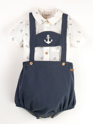 Anchor Motif Shirt Collar Romper Suit