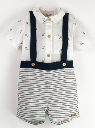 Anchor Motif Shirt Collar Romper Suit