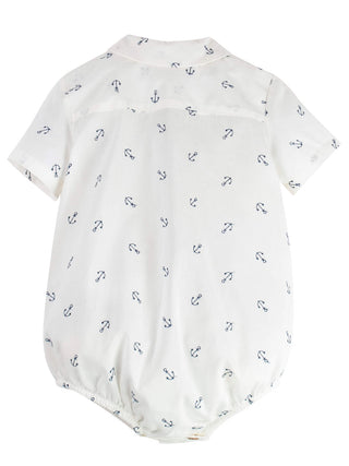 Anchor Motif Shirt Collar Romper Suit