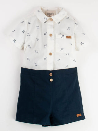 Anchor Motif Shirt Collar Romper Suit