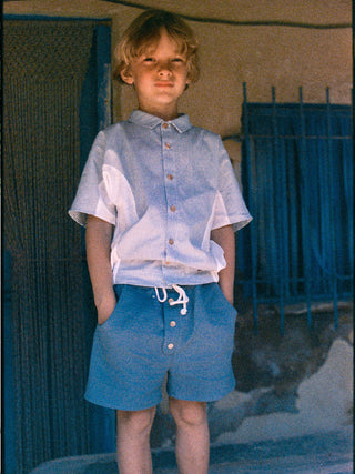 Blue Textured Bermuda Shorts