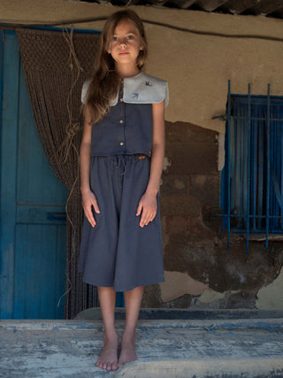 Navy Bib Collar Blouse