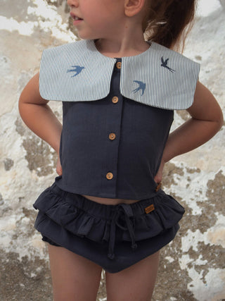 Navy Bib Collar Blouse