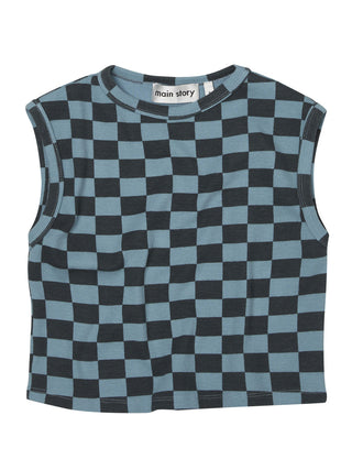 Stone Blue Checkered Tank Top