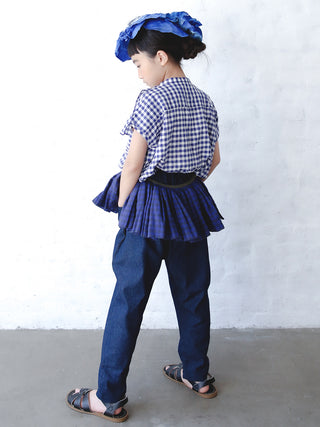 Blue Checked Shirring Shirt