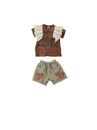 Khaki Flower Print Shorts