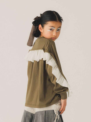 Frill Sleeve Khaki T-Shirt