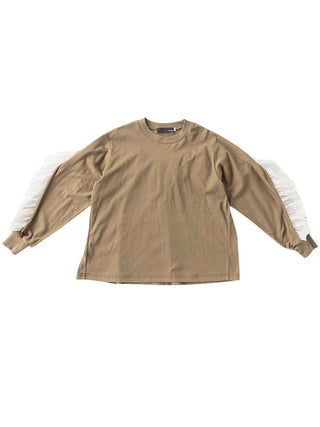 Frill Sleeve Khaki T-Shirt