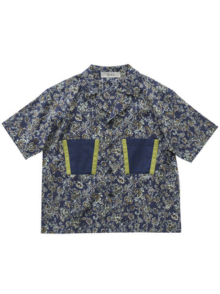 Multi Flora Navy Open Collar Shirts