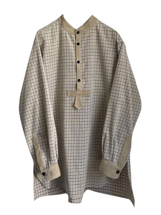 Beige Band Collar Pullover Shirt