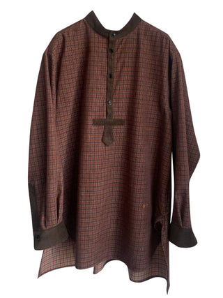Brown Band Collar Pullover Shirt