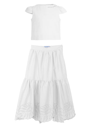 Embroidered Cream Skirt Set