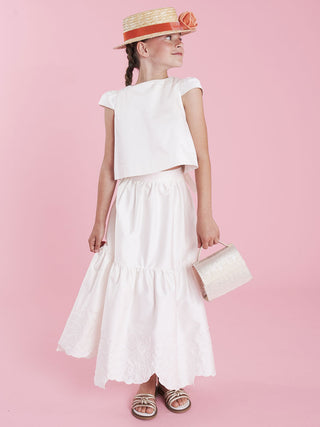 Embroidered Cream Skirt Set