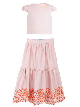 Embroidered Pink Skirt Set