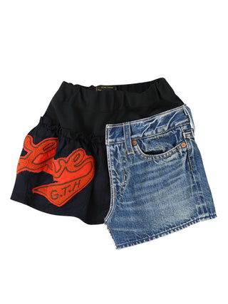 PREORDER: Black Denim Docking Design Skirt