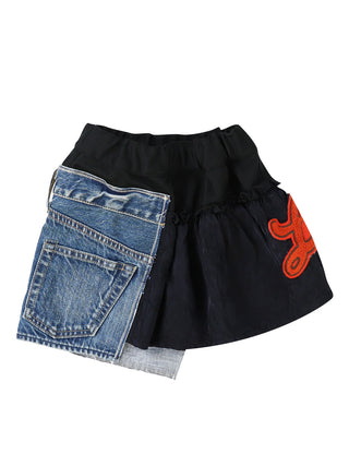 PREORDER: Black Denim Docking Design Skirt