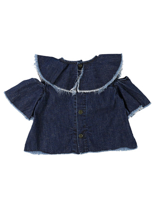 PREORDER: Navy Work Denim Ruffled Blouse