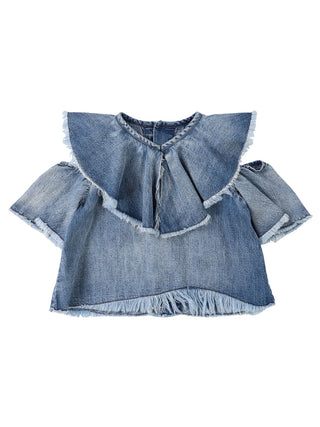 PREORDER: Blue Work Denim Ruffled Blouse