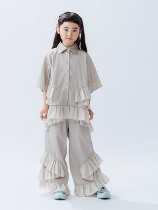 PREORDER: Beige Ruffle Layer Pants