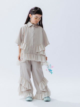 PREORDER: Beige Ruffle Layer Pants
