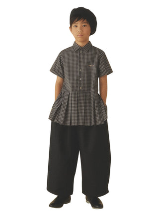 Navy Hem Pleated Shirt