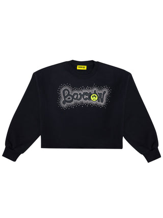 Black Cropped Rhinestone Sweatshirt