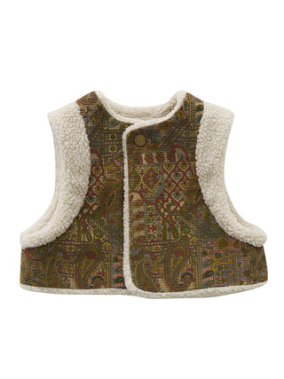 PREORDER: Olive Paisly Boa Vest