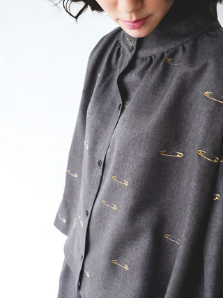 PREORDER: Woman Grey Safety Pin Blouse