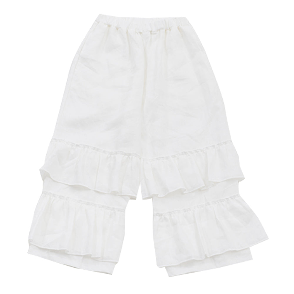 White Linen Frill Long Pants