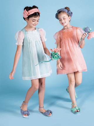 Honeycomb-Smocked Organza Dress