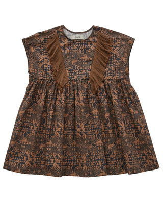 Folk Art Print Brown Dress