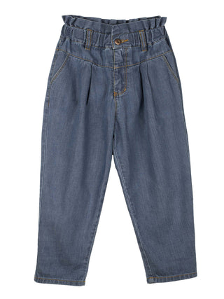 Washed Ruffle Blue Denim Pants