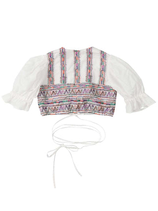 White Embroidered Tie Blouse