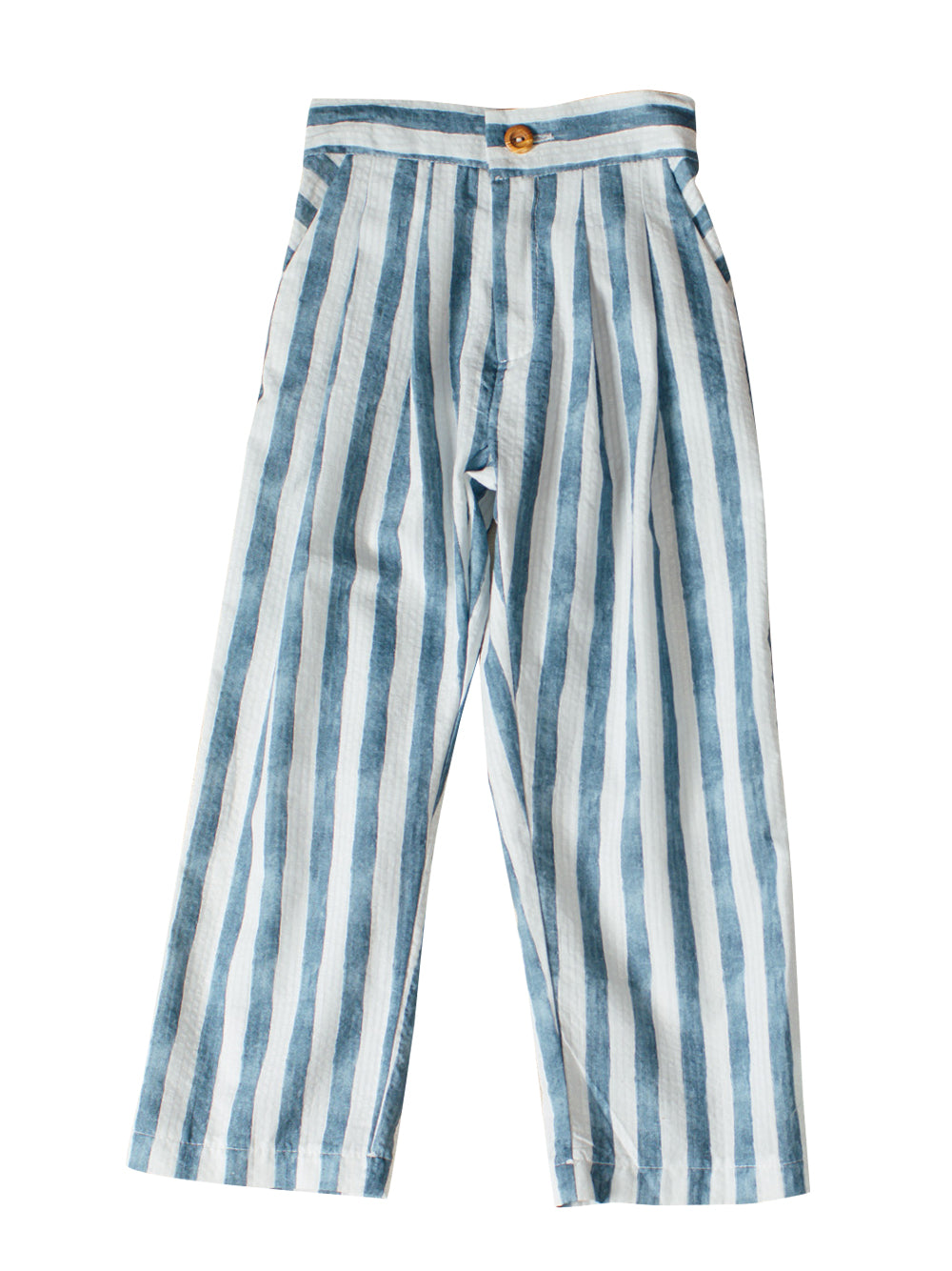 Navy Stripe Pleated Trousers